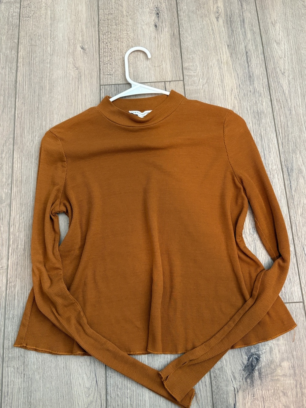 Ribbed Mock Neck Long Sleeve Top - Rust